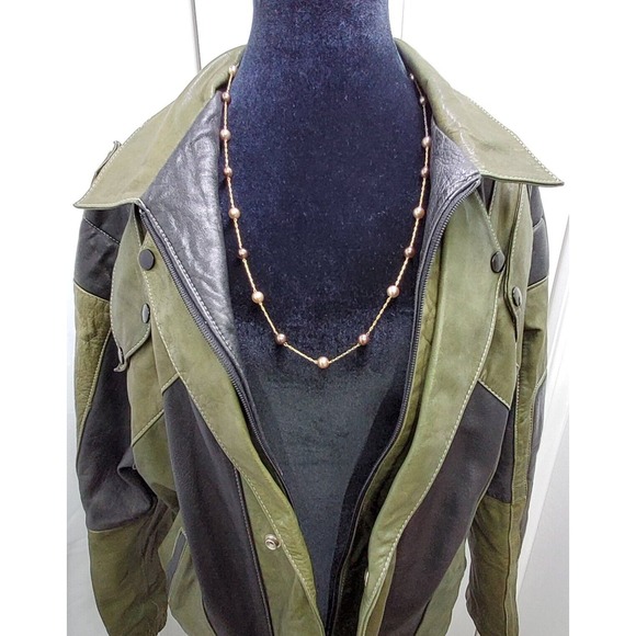 Roman RMN Signed Faux Taupe Champagne Pearl Thin Gold Necklace 30 Inch Vintage - Picture 4 of 8